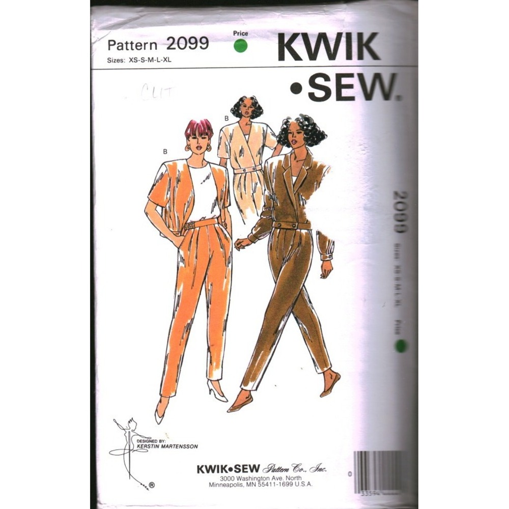 Vintage Kwik Sew 2099 Pattern Misses Jacket Pants Kerstin Martensson XS-XL 90s